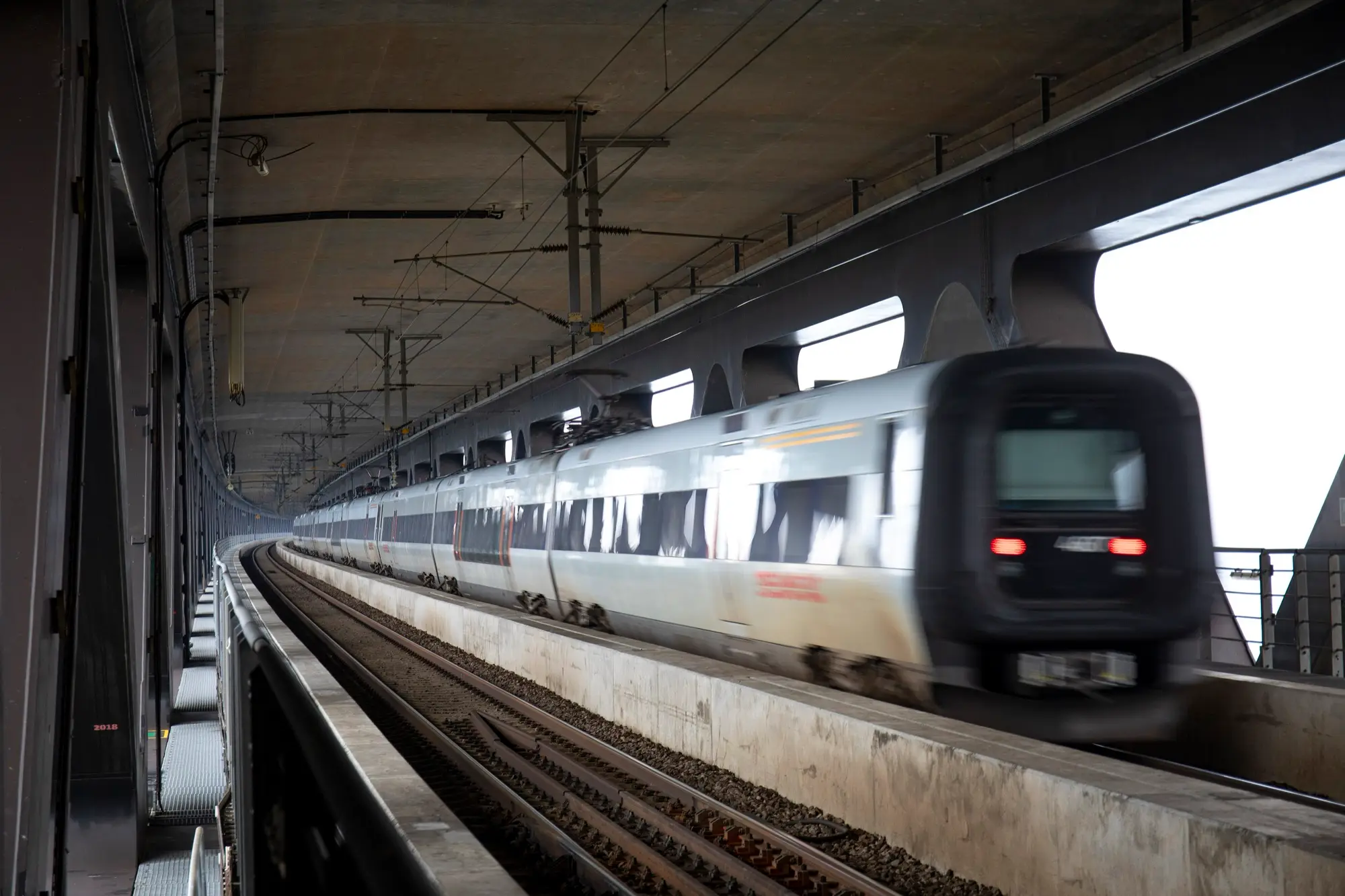 An Øresund train crossing the Øresund Bridge between Copenhagen and Malmö
