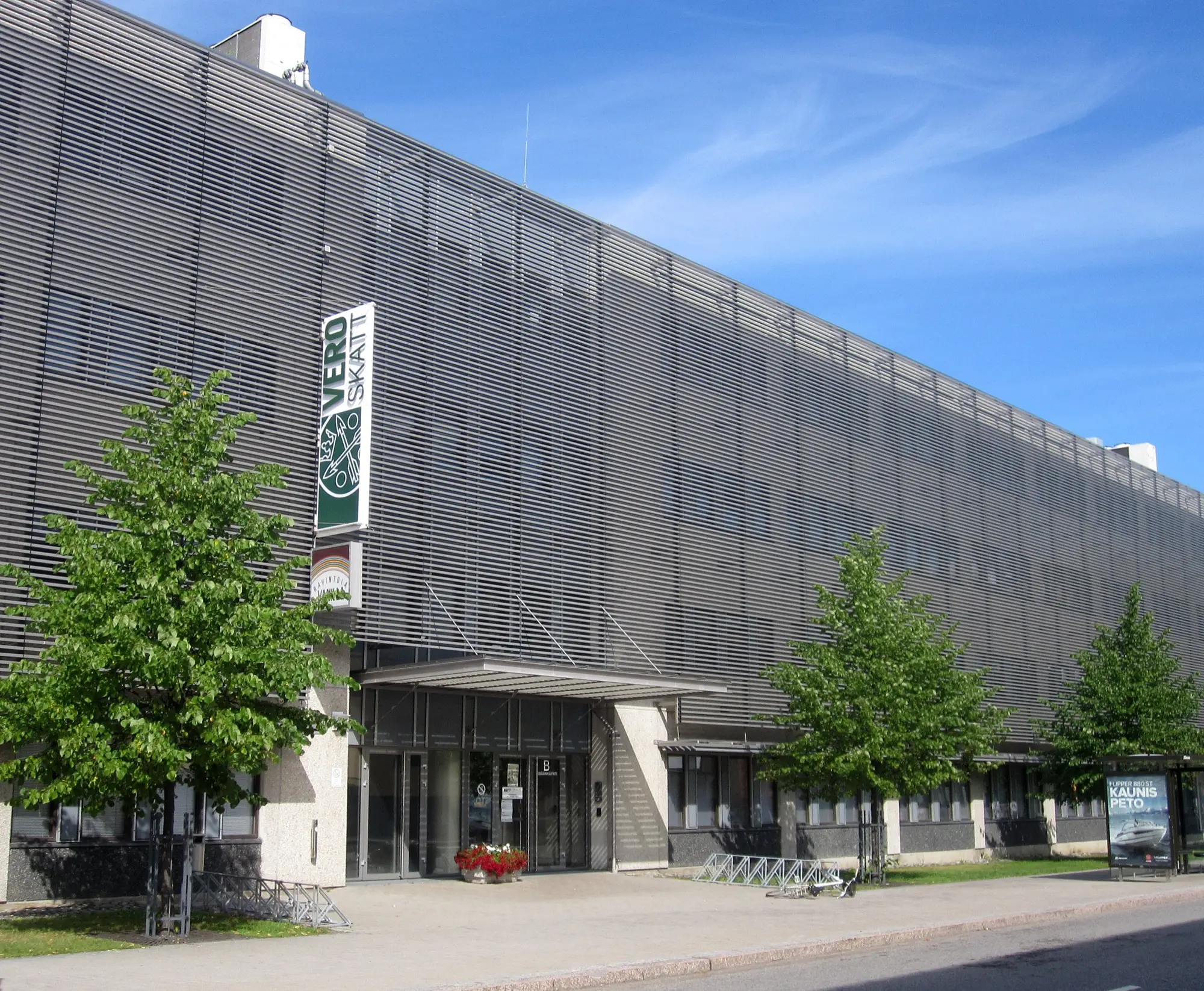 The Finnish Tax Administration office in Oulu with its green Vero Skatt sign above the entrance.